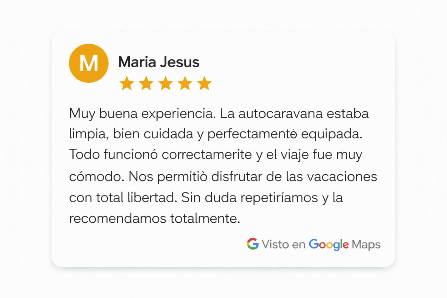 Reseña real de cliente sobre alquiler de autocaravana en Alicante